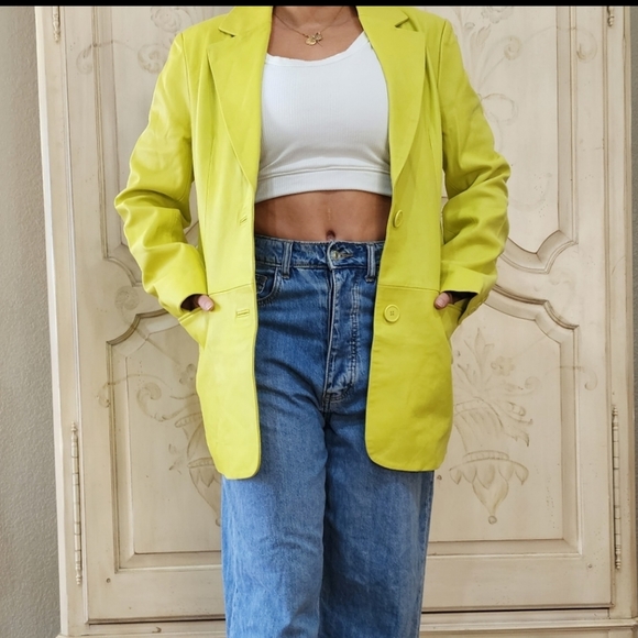 NWT Walter Baker Oversized Lambskin Lime Green Kira Button Up Blazer Sz XS - Picture 4 of 15